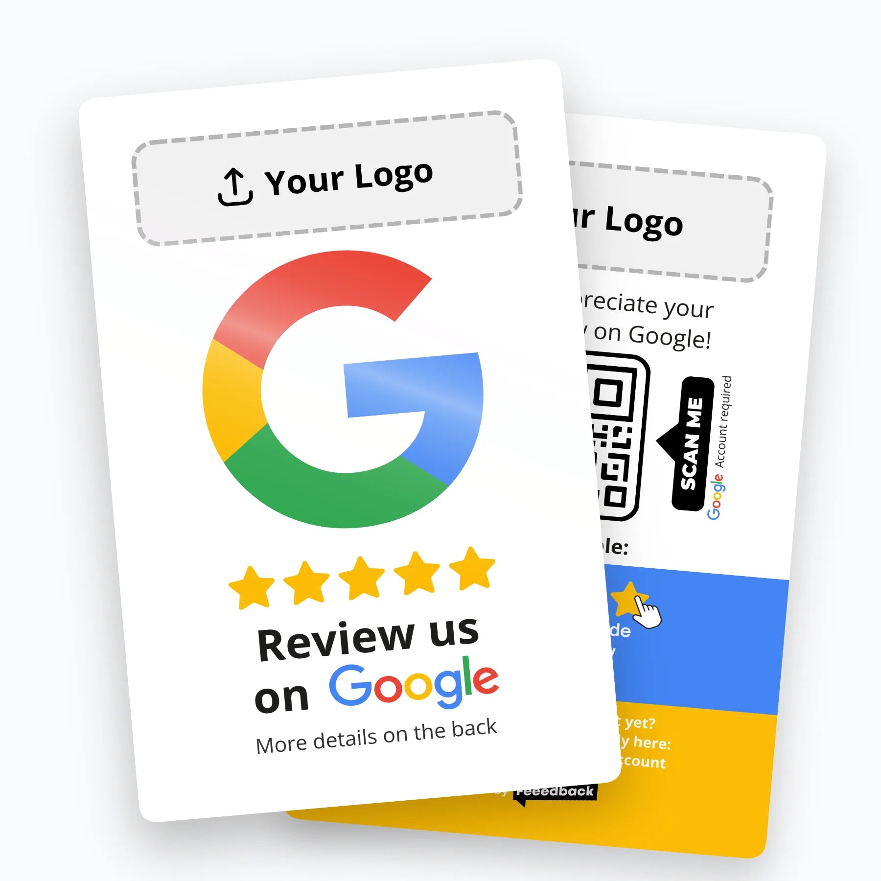 Google Bewertungskarte PREMIUM 'Review us' – QR Code für Google Reviews | Feeedback